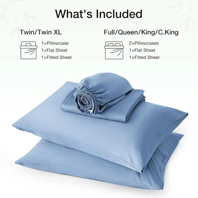 Love's cabin 3 Piece Twin Sheet Set, Cooling Sheets, 100% Rayon Derived from Bamboo, Breathable & Soft Twin Size Bed Set, Deep Pocket Up to 16", Hotel Luxury Silky Bedding Sheets, Mineral Blue